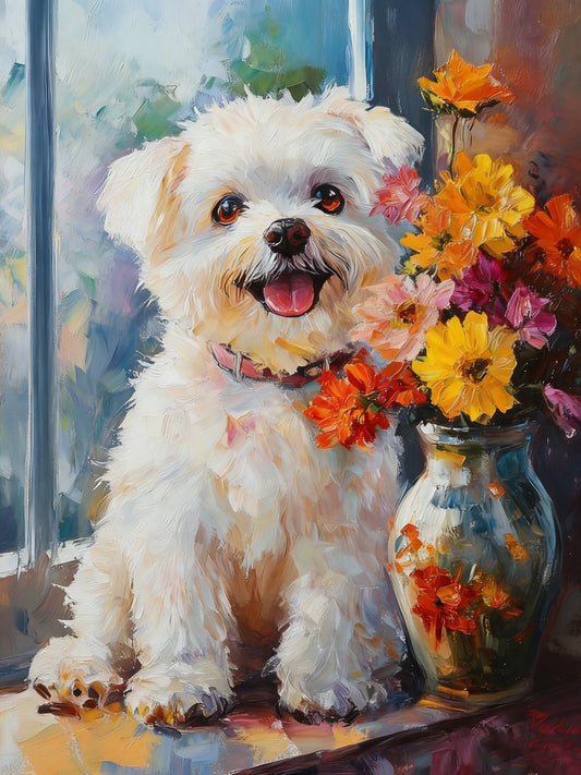 Dog and Flowers