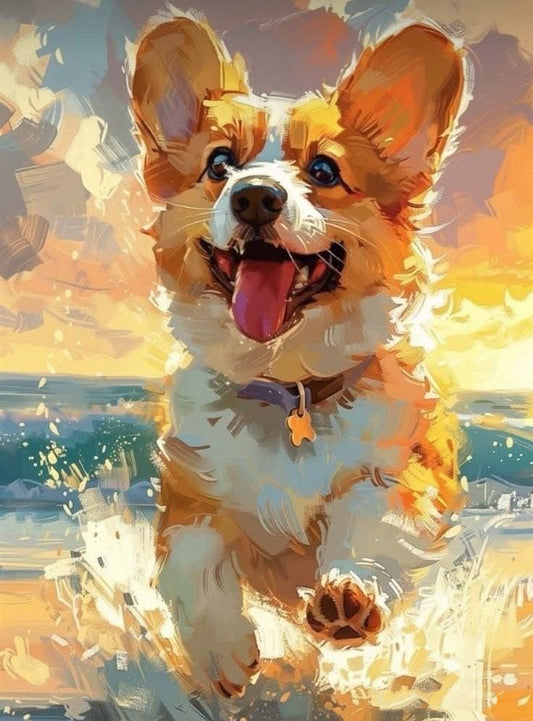 Happy Corgi at the Beach