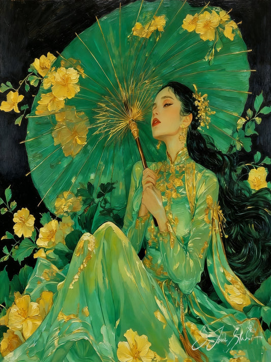 Lady with Green Umbrella